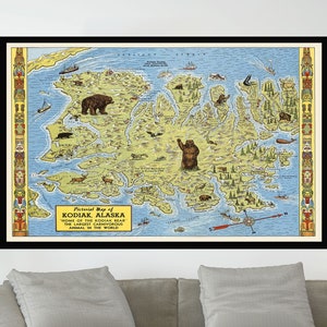 Old Map of Kodiak, Alaska, Vintage Map Poster,Pictorial Map Poster,Poster Print,Vintage Map art,Canvas Print,Wall Decor,Home Decor