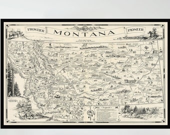Old Map of Montana, Pictorial Map Poster, Vintage Map Poster,Vintage Map Art,Poster Print,Canvas Print,Wall Decor,Home Decor