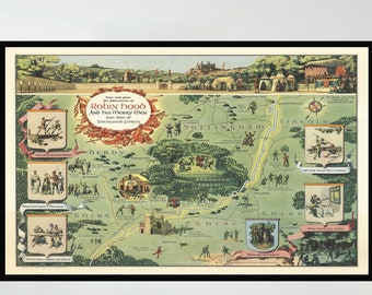 Old Map of Sherwood Forest ,Vintage Pictorial Map, Vintage Map Poster, Vintage Map Art,Poster Print,Canvas Print,Wall Decor