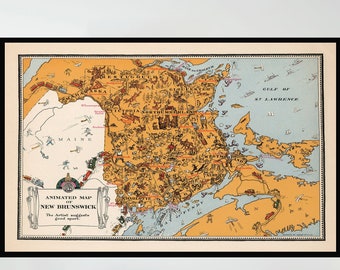 Old Map of New Brunswick, Vintage Pictorial Map, Vintage Map Poster, Vintage Map Art, Poster Print,Canvas Print,Wall Decor