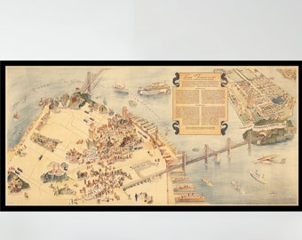 Vintage San Francisco Map Poster, Pictorial Wall Art