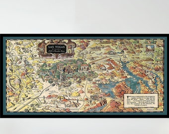 Vintage Las Vegas Map Art Print, Nevada Pictorial Map