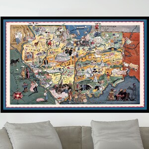 Old Map of Illinois,Map of America, Pictorial Map Poster, Vintage Map Poster,Poster Print,Canvas Print,Wall Decor,Home Decor