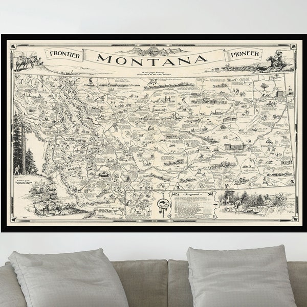 Old Map of Montana, Pictorial Map Poster, Vintage Map Poster,Vintage Map Art,Poster Print,Canvas Print,Wall Decor,Home Decor