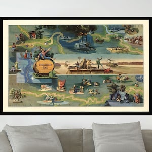 Old Map of Adventures of Huckleberry Finn, Map of Mark Twain,Pictorial Map Poster,Map Poster,Poster Print,Canvas Print,Wall Decor