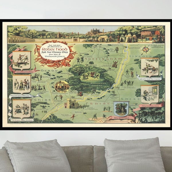 Old Map of Sherwood Forest ,Vintage Pictorial Map, Vintage Map Poster, Vintage Map Art,Poster Print,Canvas Print,Wall Decor