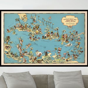 Old Map of Porto Rico and Virgin Islands, Vintage Pictorial Map,Vintage Map Poster,Poster Print,Canvas Print,Wall Decor,Home Decor