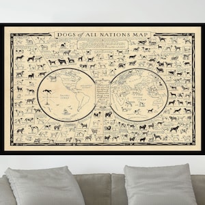 Carte des chiens de toutes les nations, affiche de carte illustrée, affiche de carte vintage, art cartographique, impression d'affiche, impression sur toile, décoration murale, décoration d'intérieur