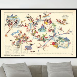 Ancienne carte de Tahiti, affiche de carte picturale vintage, impression d'affiche vintage, papier affiche vintage, impression sur toile, décoration murale, décoration d'intérieur