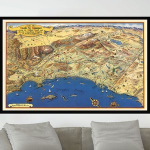 Ancienne carte du sud de la Californie, affiches de carte picturale vintage, art de carte vintage, papier d'affiche, impression de toile, décor de mur, décor à la maison
