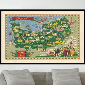 Old Map of Normandy, Vintage Pictorial Map,Vintage Map Poster,Vintage Map Art,Poster Print,Canvas Print,Wall Decor,Home Decor