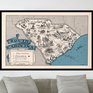 Old Map of South Carolina,Vintage Pictorial Map,Vintage Map Poster,Vintage Map Art,Poster Print,Canvas Print,Wall Decor,Home Decor