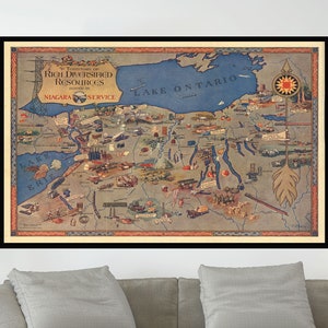 Ancienne carte de New York, carte picturale vintage, affiche de carte vintage, Art de la carte, impression d'affiche, impression sur toile, décoration murale, décoration d'intérieur