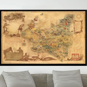 Old Map of Poland, 28x40 inç,Vintage Pictorial Map,Vintage Map Poster,Vintage Poster Print,Canvas Print,Wall Decor,Home Decor