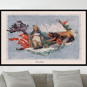 Ancienne carte d'Islande, affiche de carte vintage, carte picturale vintage, art de carte vintage, impression d'affiche, impression sur toile, idée cadeau, décoration murale, décoration d'intérieur