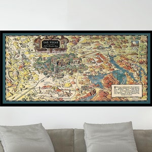 Carte ancienne de Las Vegas, Nevada, carte illustrée vintage, affiche de carte vintage, impression d'affiche, papier pour affiche, impression sur toile, décoration murale, décoration d'intérieur