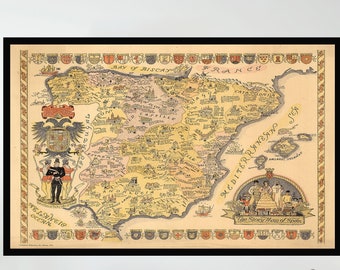 Spain Vintage Map - Etsy