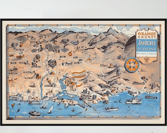 Vintage Orange County Map Poster, Pictorial Art Print