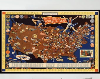 Vintage Albert Richard Football Map, Pictorial Print Poster