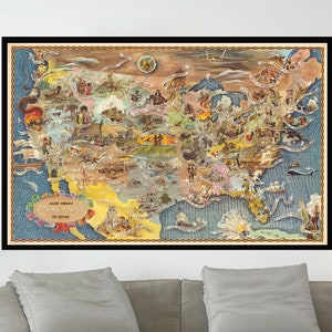 Ancienne carte d'Amérique, affiche de carte vintage, carte picturale vintage, art de carte vintage, papier affiche, impression sur toile, décoration murale, décoration d'intérieur