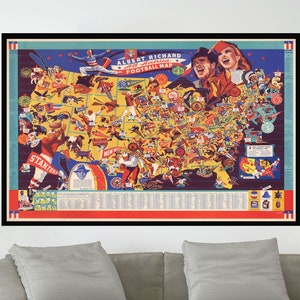 Ancienne carte du football américain, affiche de carte vintage, carte picturale vintage, impression d'affiche, impression sur toile, idée cadeau, décoration murale, décoration d'intérieur
