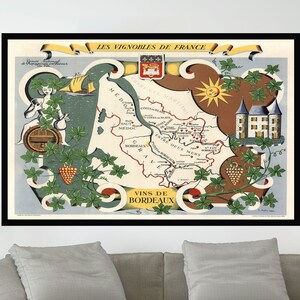 Ancienne carte de Bordeaux, France, affiche de carte vintage, affiche de carte picturale vintage, impression d'affiche vintage, impression sur toile, décoration murale, décoration d'intérieur