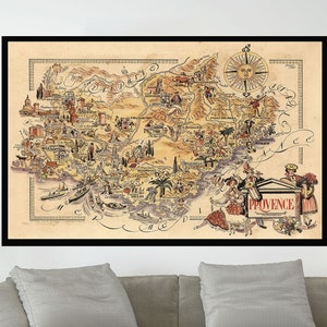 Ancienne carte de France, affiches de carte picturale vintage, affiche de carte vintage, art de la carte, papier affiche, impression sur toile, décoration murale, décoration d'intérieur
