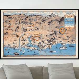 Ancienne carte du comté d'Orange, affiche de carte picturale vintage, impression d'affiche vintage, papier d'affiche, impression sur toile, décoration murale, décoration d'intérieur