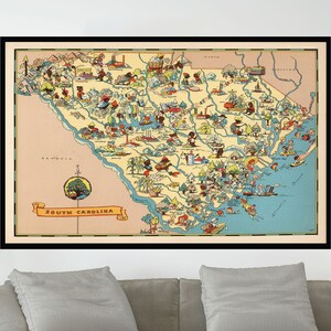 Old Map of South Carolina,Vintage Pictorial Map,Vintage Map Poster,Vintage Map Art,Poster Print,Canvas Print,Wall Decor,Home Decor