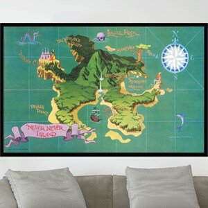Ancienne carte de Never-Never Island, vintage Pictorial Map Poster, vintage Poster Print, Poster Paper, Canvas Print, Wall Decor, Home Decor