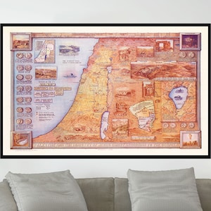 Old Map of Israel, 28x40 inç, Vintage Pictorial Map, Vintage Map Poster,Map Art,Poster Print,Canvas Print,Wall Decor,Home Decor