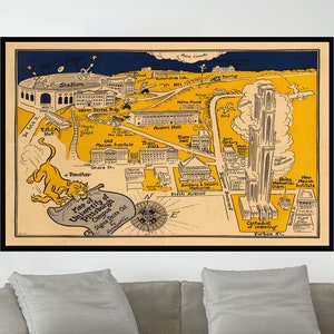 Ancienne carte de l'Université de Pittsburgh, carte illustrée vintage, affiche de carte vintage, art de carte vintage, impression d'affiche, impression sur toile, décoration murale