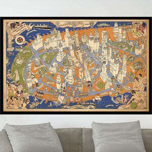 Old Map of Manhattan, Vintage Pictorial Map Posters,Vintage Map Art,Poster Paper,Canvas Print,Wall Decor,Home Decor