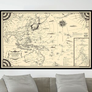 Old Map of Victory in The Pacific, Vintage Map Poster, Vintage Pictorial Map,Vintage Map Art,Poster Paper,Canvas Print,Wall Decor