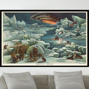 Ancienne carte de la zone arctique, affiche de carte vintage, carte picturale vintage, art de carte vintage, papier affiche, impression sur toile, décoration murale