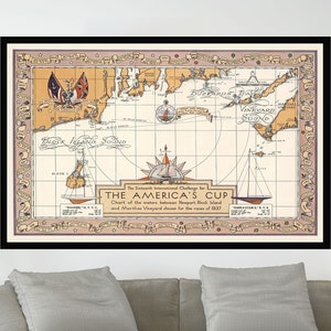 Ancienne carte de la coupe de l'America, affiches de carte picturale vintage, art de carte vintage, papier d'affiche, impression de toile, décor de mur, décor à la maison