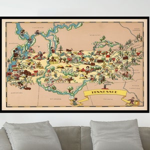 Old Map of Tennessee,Vintage Pictorial Map,Vintage Map Poster,Vintage Map Art,Poster Print,Canvas Print,Wall Decor,Home Decor