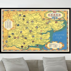 Old Map of Essex, 28x40 inç,Vintage Pictorial Map,Vintage Map Poster,Vintage Poster Print,Canvas Print,Wall Decor,Home Decor