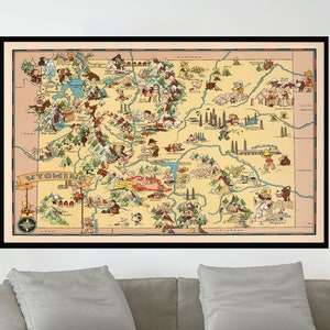 Old Map of Wyoming, Vintage Pictorial Map,Vintage Map Poster,Vintage Map Art,Poster Print,Canvas Print,Wall Decor,Home Decor