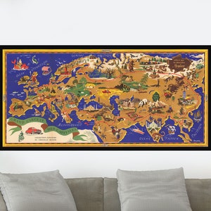 Ancienne carte du monde, carte illustrée vintage, affiche de carte vintage, impression d'affiche, papier pour affiche, impression sur toile, décoration murale, décoration d'intérieur