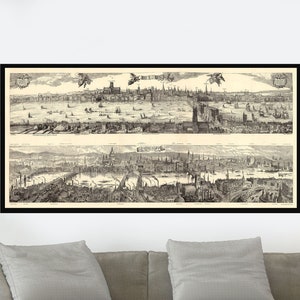 Ancienne carte de Londres, carte illustrée vintage, affiche de carte vintage, impression d'affiche, papier pour affiche, impression sur toile, décoration murale, décoration d'intérieur