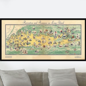 Ancienne carte de Long Island, carte illustrée vintage, affiche de carte vintage, impression d'affiche, papier pour affiche, impression sur toile, décoration murale, décoration d'intérieur
