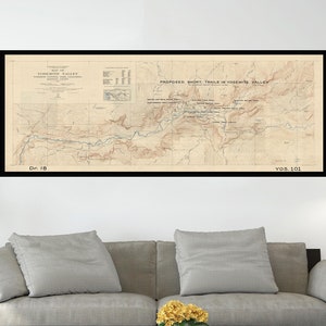 Ancienne carte du parc national de Yosemite, carte illustrée vintage, affiche de carte vintage, impression poster, poster papier, impression sur toile, décoration murale