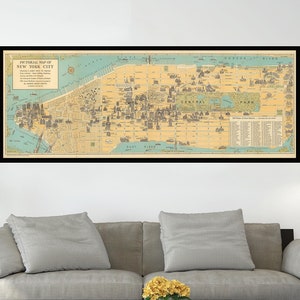 Ancienne carte de la ville de New York, carte illustrée vintage, affiche de carte vintage, impression d'affiche, papier pour affiche, impression sur toile, décoration murale, décoration d'intérieur