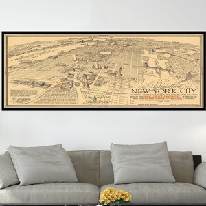 Carte ancienne de New York, carte illustrée vintage, affiche de carte vintage, impression d'affiche, papier pour affiche, impression sur toile, décoration murale, décoration d'intérieur