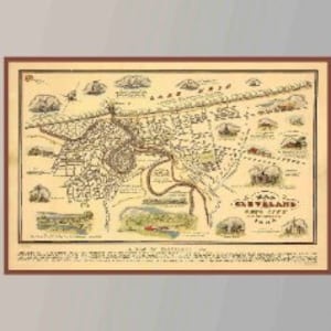 Old Map of Cleveland and Ohio City, Vintage Pictorial Map, Vintage Map Poster,Vintage Map Art,Poster Print,Canvas Print,Wall Decor