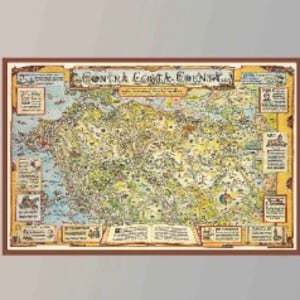 Ancienne carte du comté de Contra Costa, affiche de carte vintage, carte picturale vintage, papier affiche, impression d'affiche, impression sur toile, décoration murale