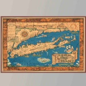 Ancienne carte de Long Island, affiche de carte picturale vintage, art de carte vintage, papier d'affiche, impression de toile, décor de mur, décor à la maison