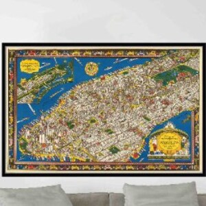 Ancienne carte de Manhattan, affiche de carte picturale vintage, art de carte vintage, papier d'affiche, impression de toile, décor de mur, décor à la maison