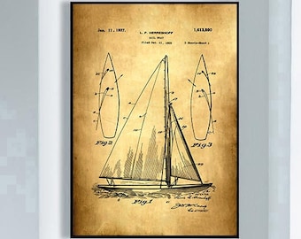 impression de brevet de bateau à voile vintage, impression d'art encadrée, décoration murale affiche vintage, impression d'affiche, toile d'art, impression sur toile, impression murale, idée cadeau